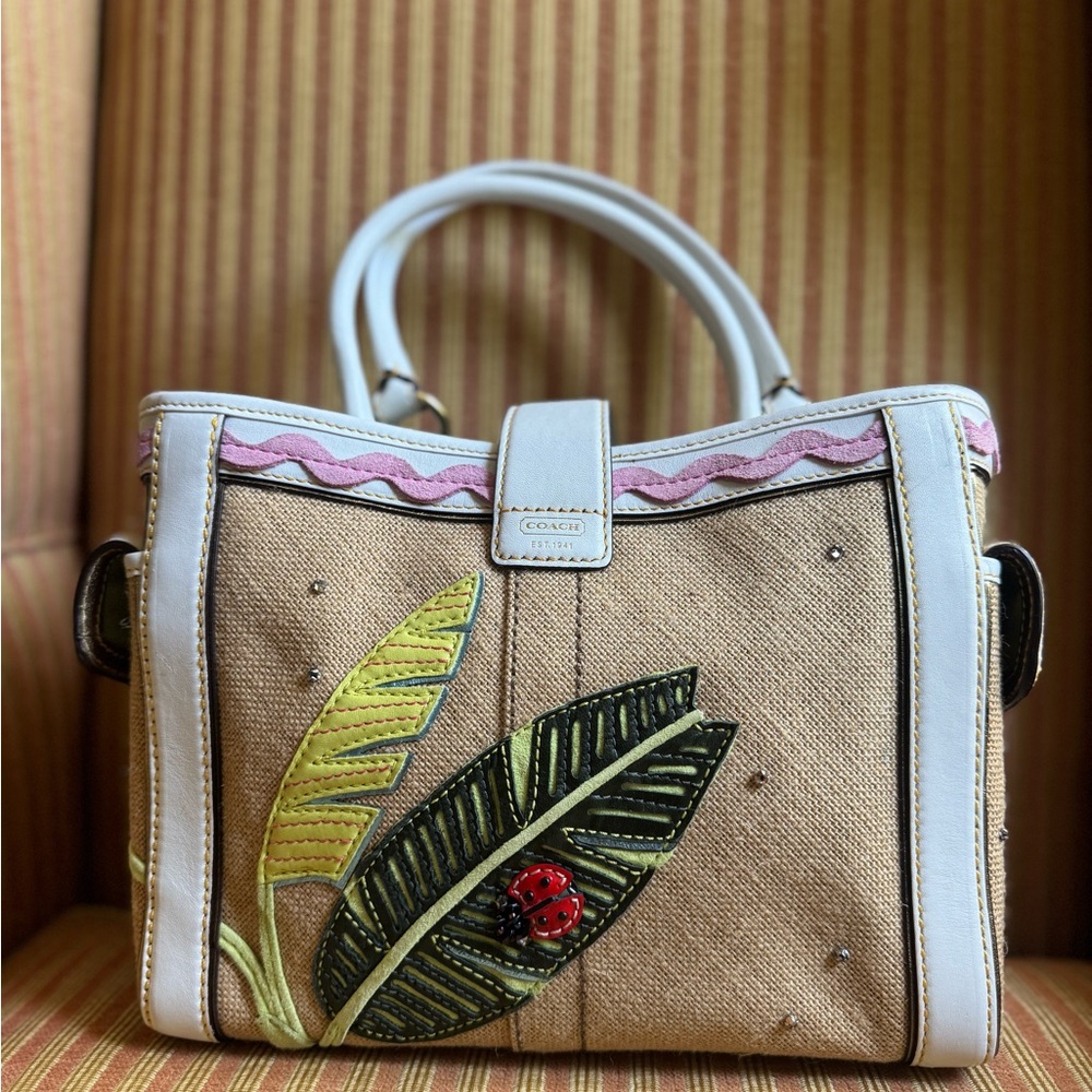 Coach Tan and White Satchel with Leaf and Butterfly Design - Picture 7 of 7